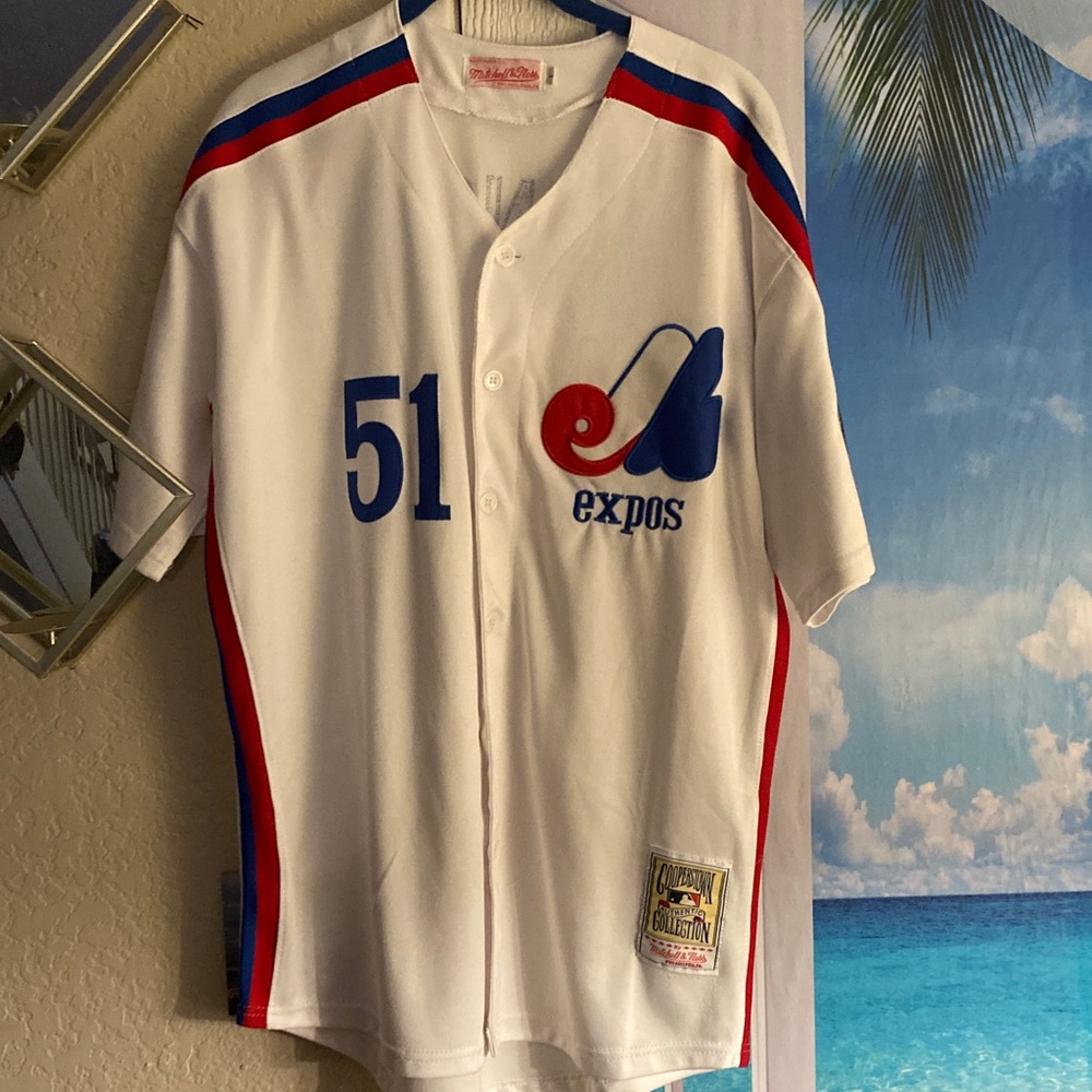 White and Blue Expos Johnson All Star mictchell and ness jersey size L
